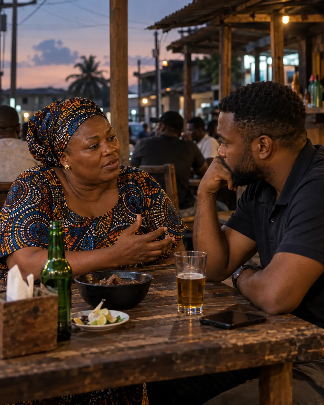 Madam Joy talking to John